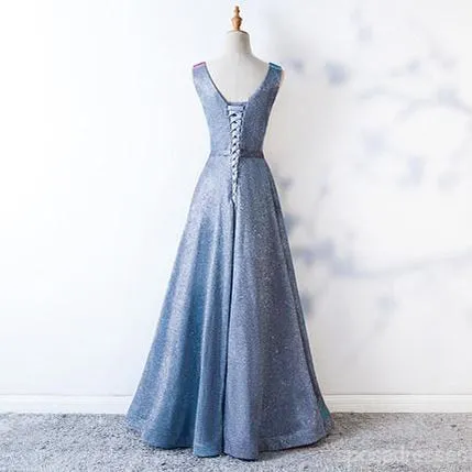 Simple V Neck Sparkly Cheap Long Prom Dresses, Evening Prom Dresses, 12377