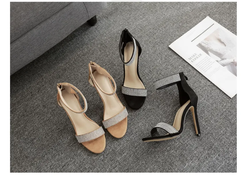 Skinny rhinestone high heels