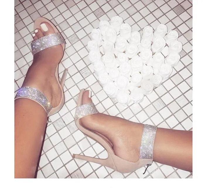 Skinny rhinestone high heels