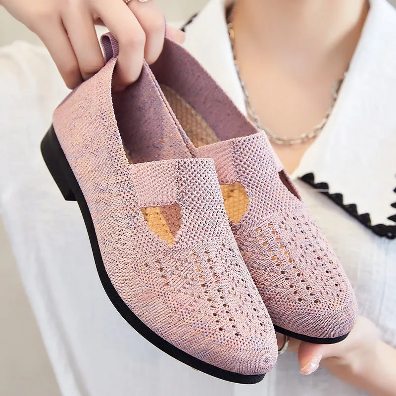 Slip-on Flat Casual Knit Women Walking Shoes