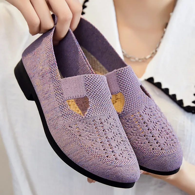 Slip-on Flat Casual Knit Women Walking Shoes