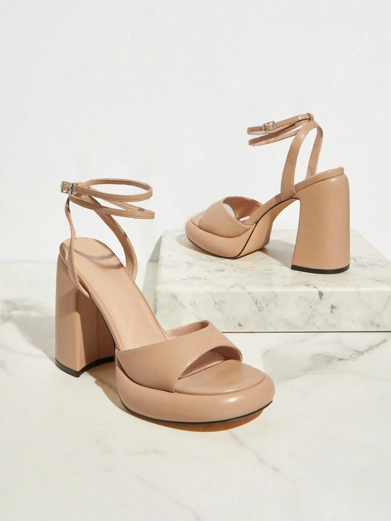 Solid Color High-Heeled Sandals