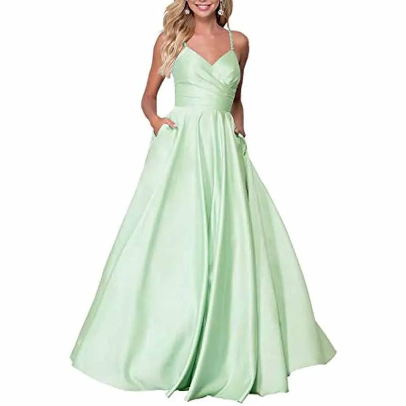 Spaghetti Strap Satin Wedding Dress A Line Bridesmaid Dress Prom Dress