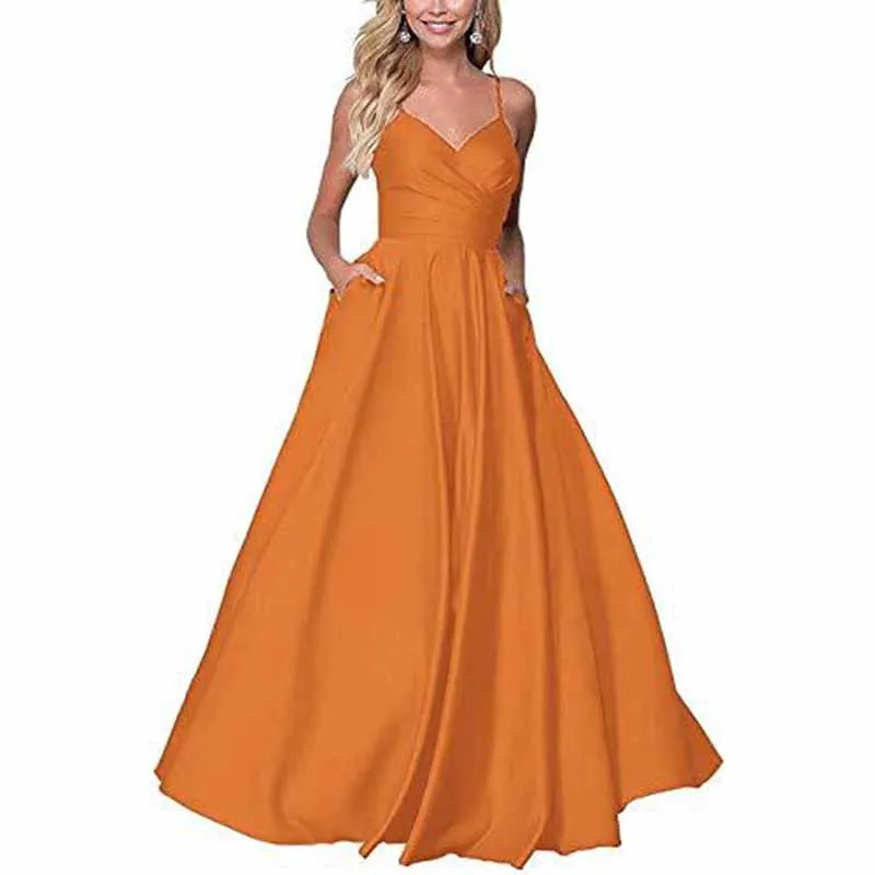 Spaghetti Strap Satin Wedding Dress A Line Bridesmaid Dress Prom Dress