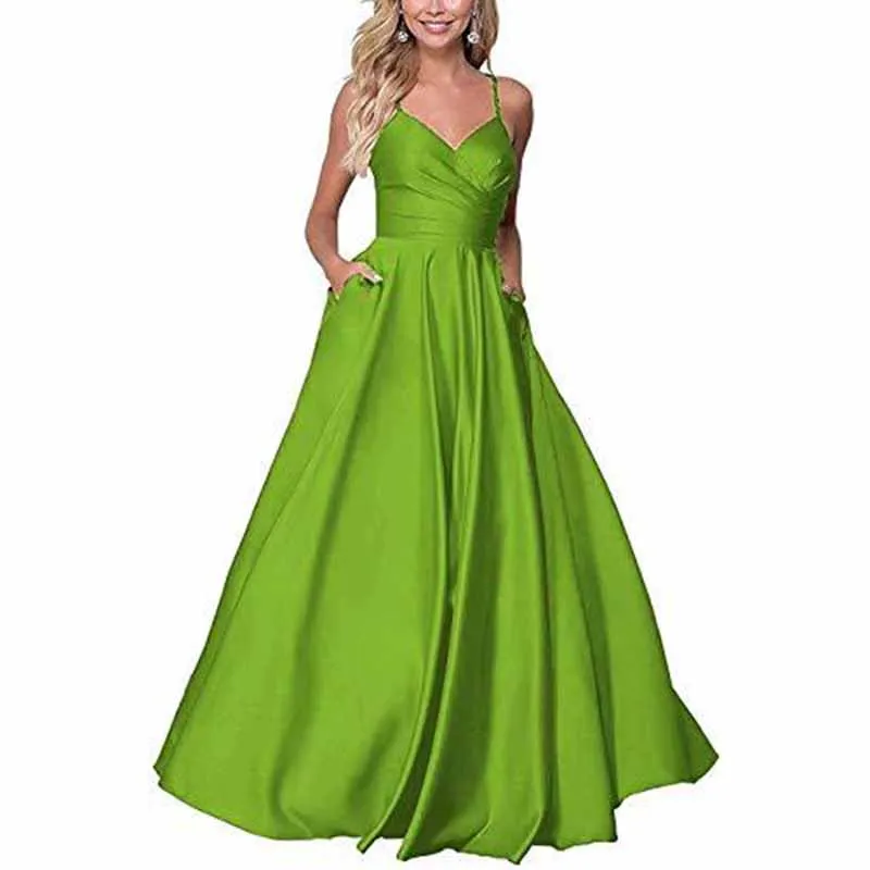 Spaghetti Strap Satin Wedding Dress A Line Bridesmaid Dress Prom Dress