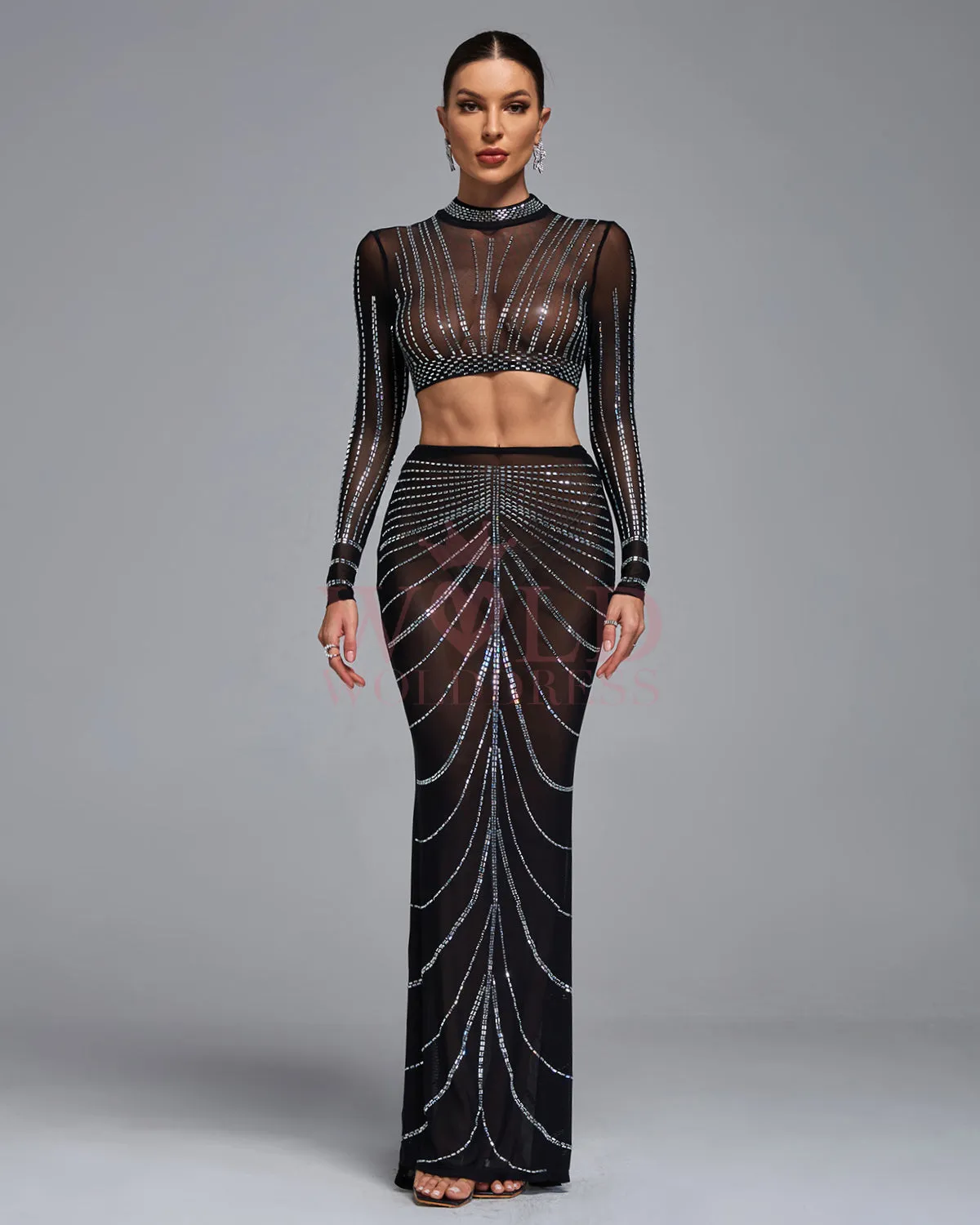 Sparkly Rhinestone High Waist Two Piece Set
