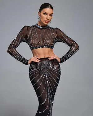 Sparkly Rhinestone High Waist Two Piece Set