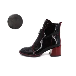 Spring Autumn Women Ankle Boots Thick Heel Patent leather Black Temperament Shoes  Ladies High Quality Boots