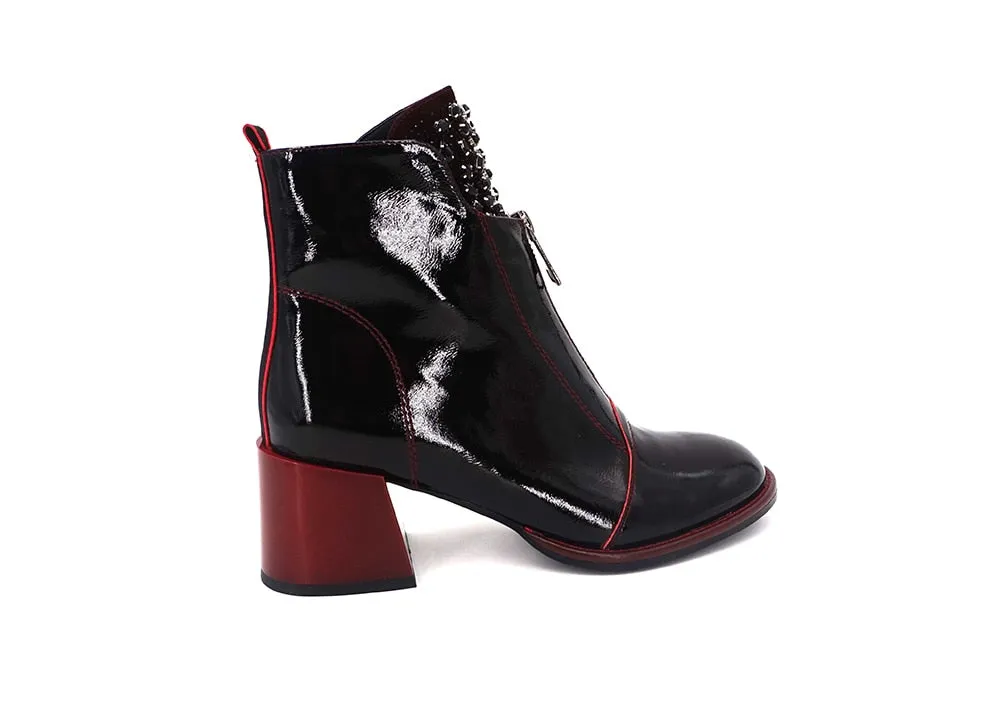 Spring Autumn Women Ankle Boots Thick Heel Patent leather Black Temperament Shoes  Ladies High Quality Boots
