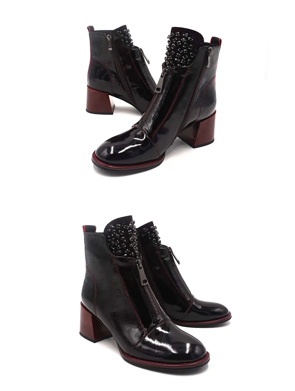 Spring Autumn Women Ankle Boots Thick Heel Patent leather Black Temperament Shoes  Ladies High Quality Boots