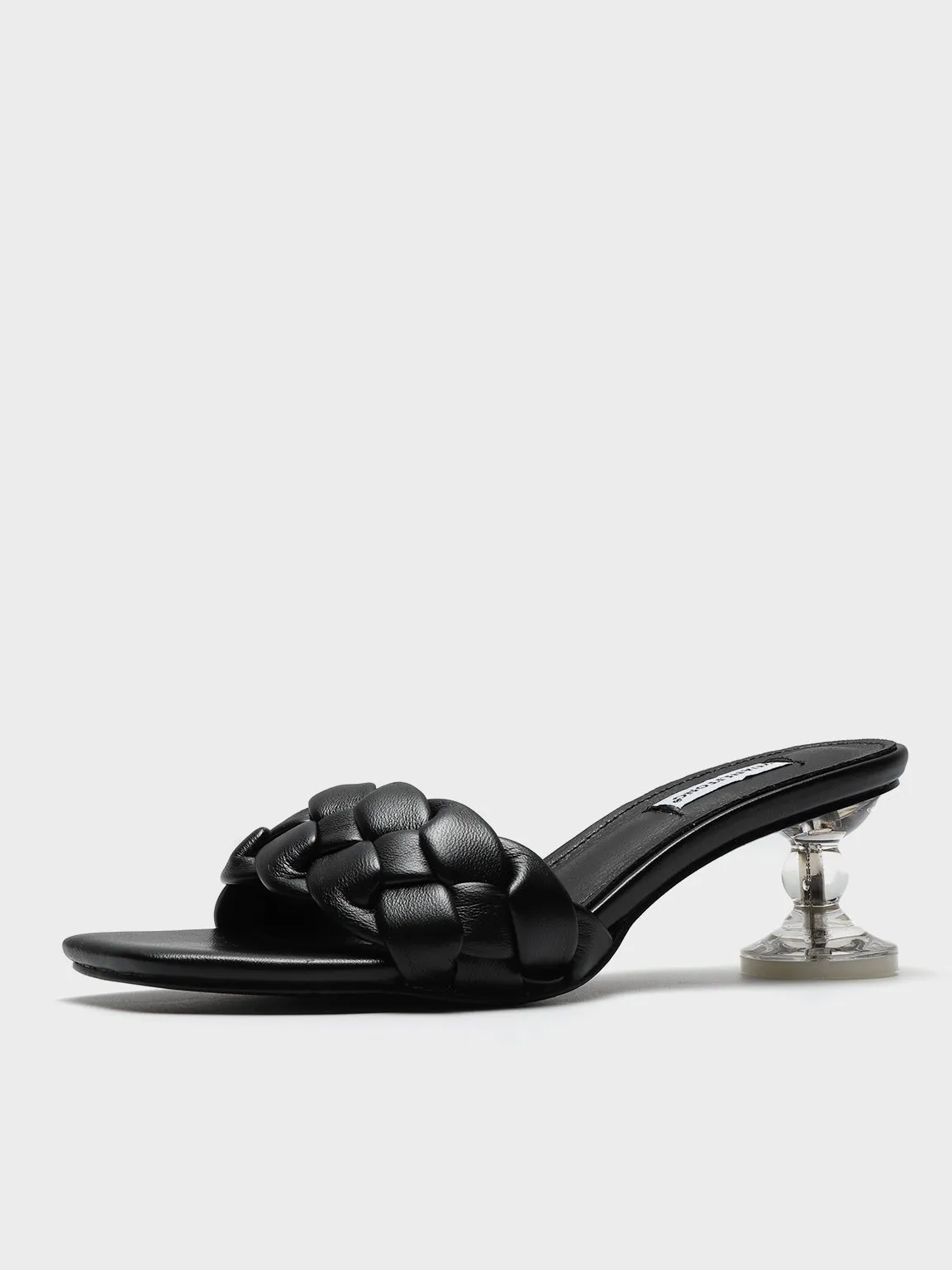 Square Peep Toe Padded leather Woven Mules Chunky Braid Heels Clear Kitten Heeled Sandal