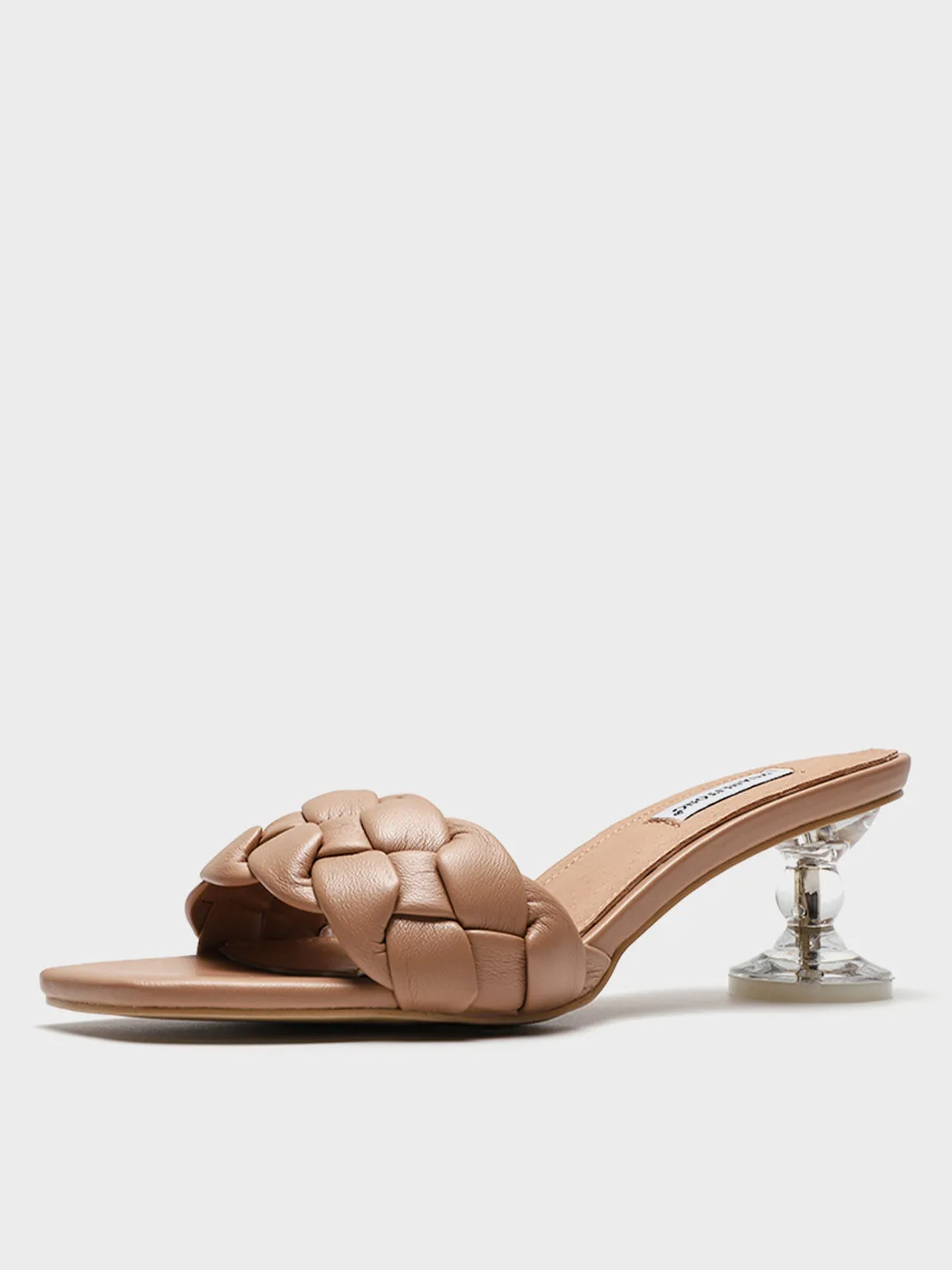 Square Peep Toe Padded leather Woven Mules Chunky Braid Heels Clear Kitten Heeled Sandal
