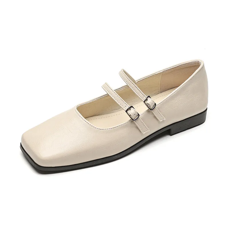 Square Toe Flat Mary Jane Shoes Autumn Retro Women's Shoes