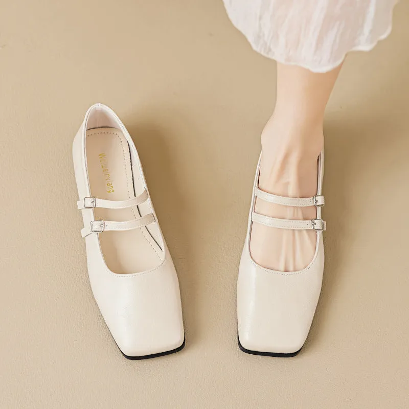Square Toe Flat Mary Jane Shoes Autumn Retro Women's Shoes