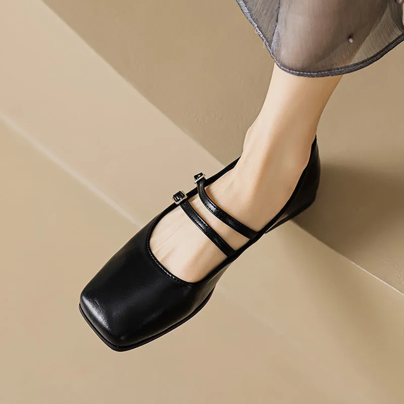 Square Toe Flat Mary Jane Shoes Autumn Retro Women's Shoes