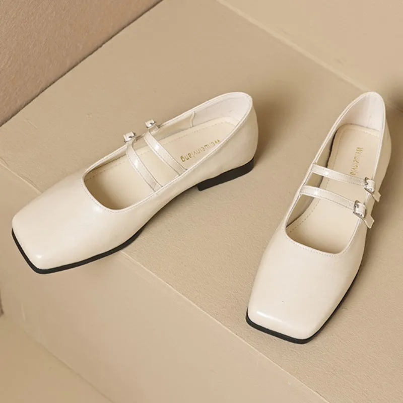 Square Toe Flat Mary Jane Shoes Autumn Retro Women's Shoes