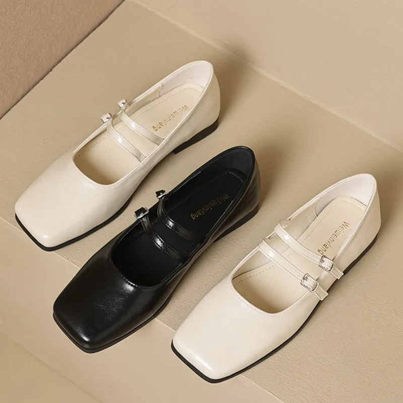 Square Toe Flat Mary Jane Shoes Autumn Retro Women's Shoes