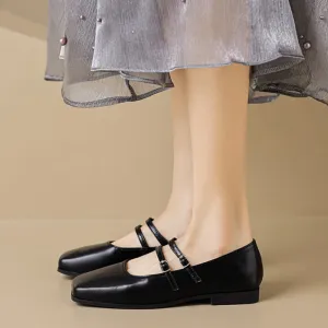 Square Toe Flat Mary Jane Shoes Autumn Retro Women's Shoes