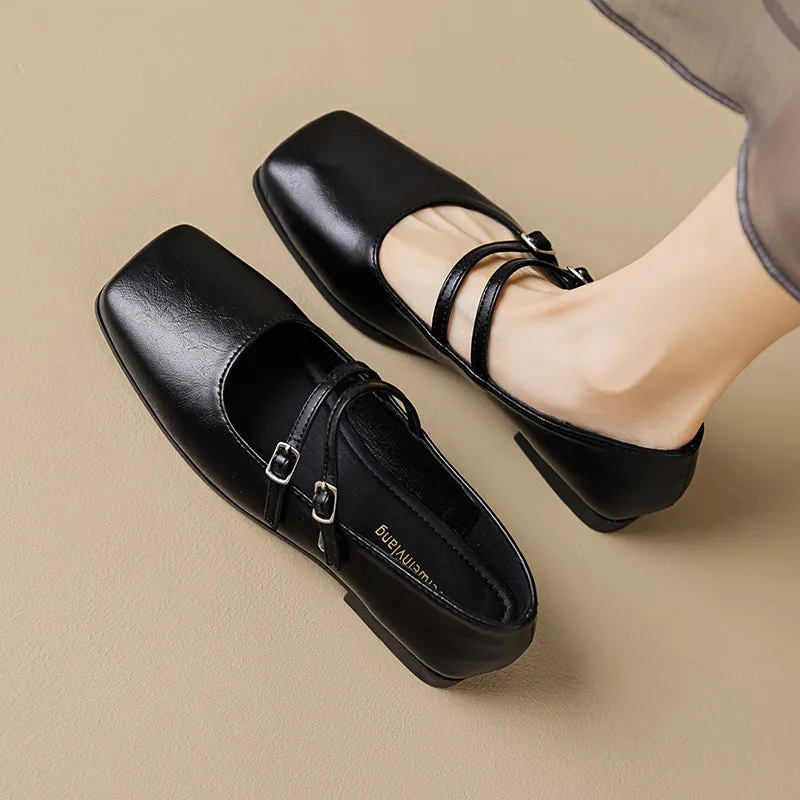 Square Toe Flat Mary Jane Shoes Autumn Retro Women's Shoes