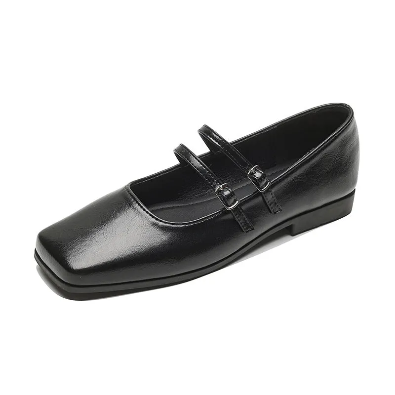 Square Toe Flat Mary Jane Shoes Autumn Retro Women's Shoes