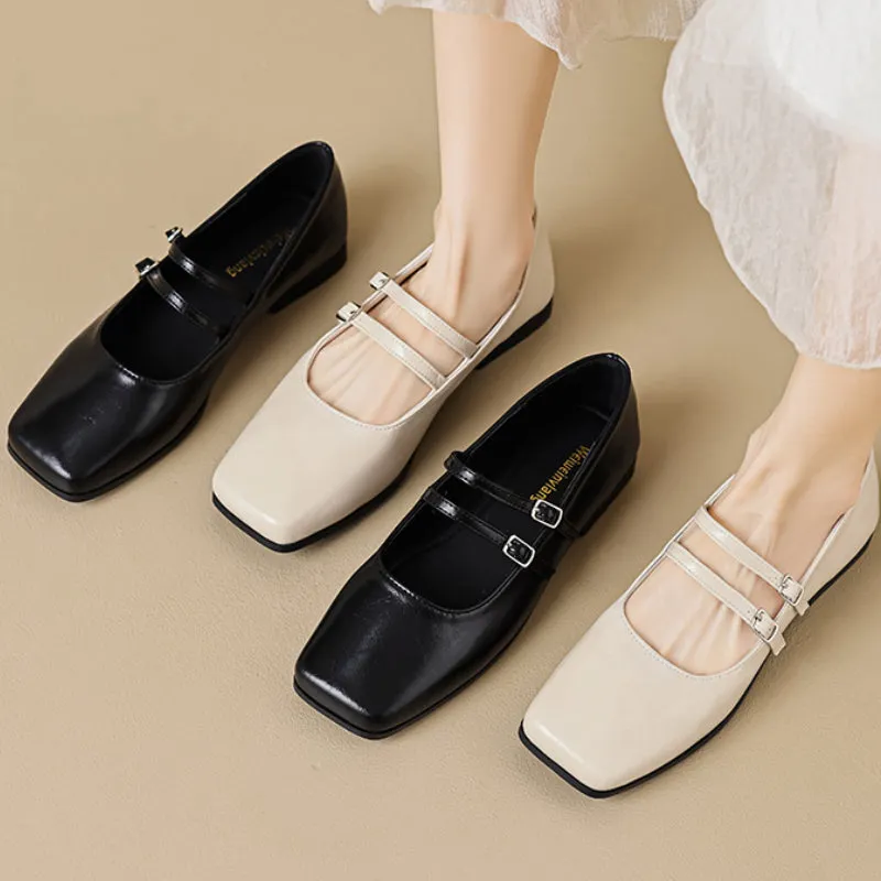 Square Toe Flat Mary Jane Shoes Autumn Retro Women's Shoes