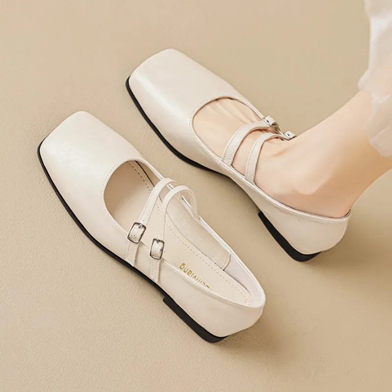 Square Toe Flat Mary Jane Shoes Autumn Retro Women's Shoes