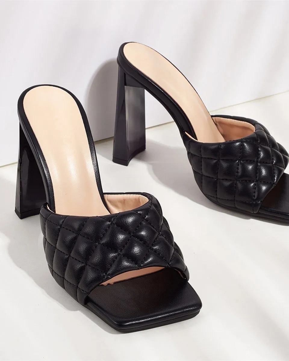 Square Toe Rhomboid Dermatoglyphic Sandals - Black