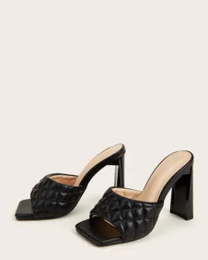 Square Toe Rhomboid Dermatoglyphic Sandals - Black