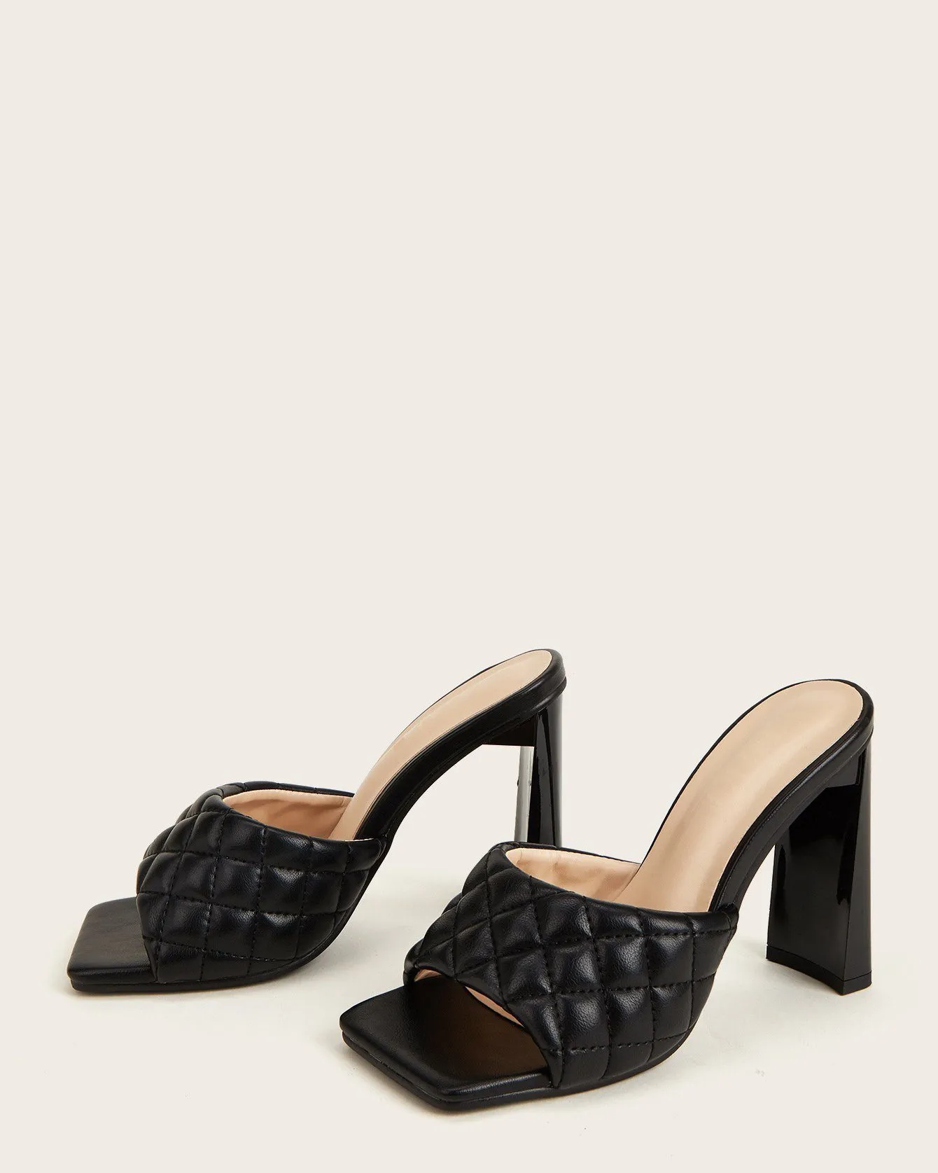 Square Toe Rhomboid Dermatoglyphic Sandals - Black