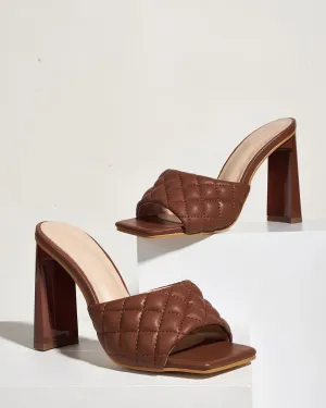 Square Toe Rhomboid Dermatoglyphic Sandals - Brown