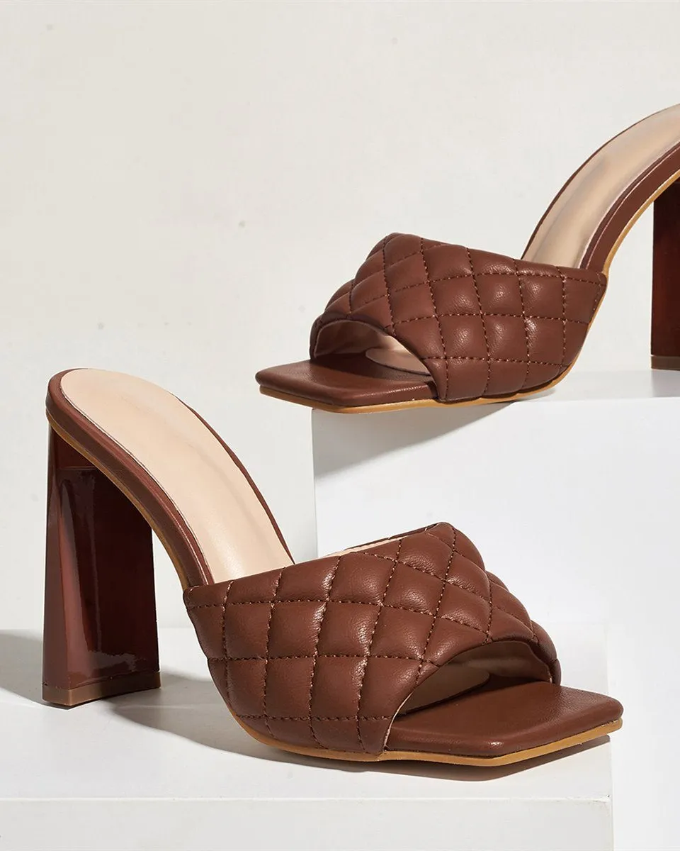 Square Toe Rhomboid Dermatoglyphic Sandals - Brown