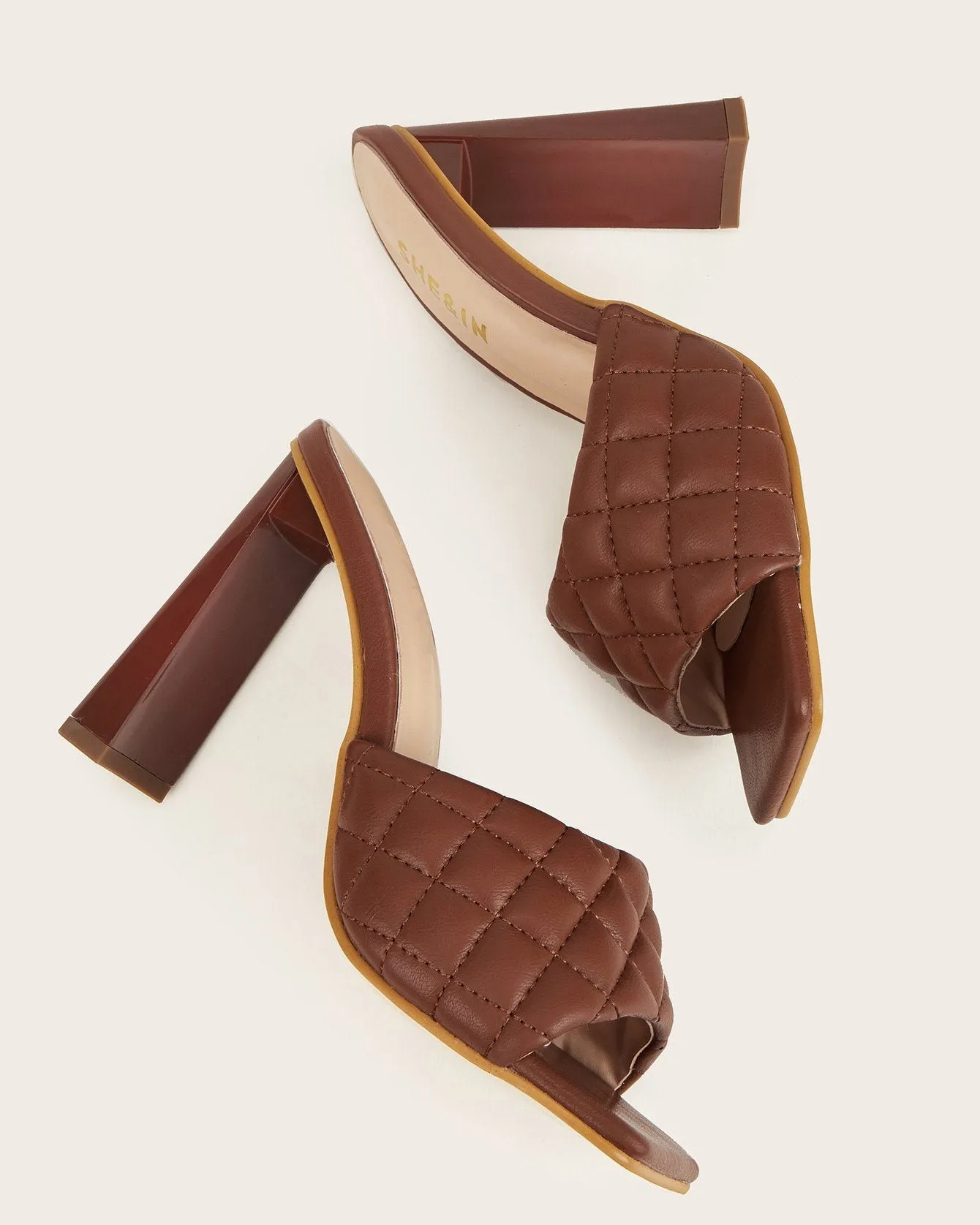 Square Toe Rhomboid Dermatoglyphic Sandals - Brown