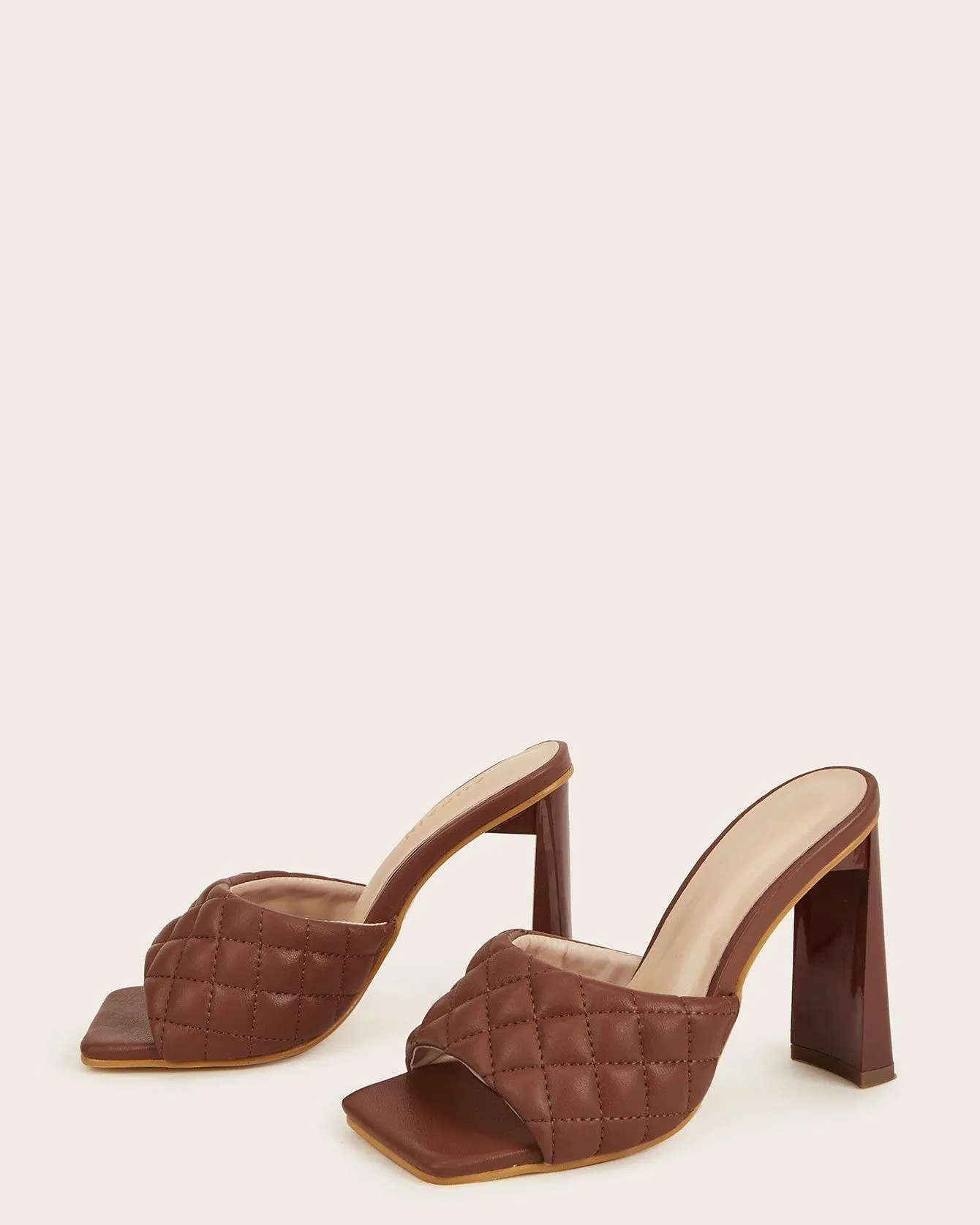 Square Toe Rhomboid Dermatoglyphic Sandals - Brown