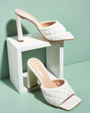 Square Toe Rhomboid Dermatoglyphic Sandals - White