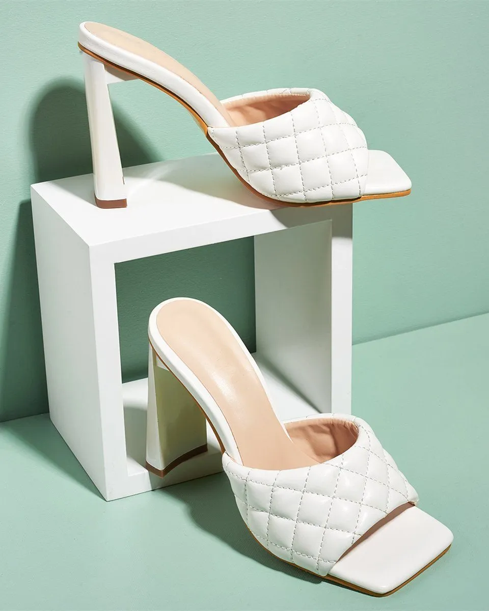 Square Toe Rhomboid Dermatoglyphic Sandals - White