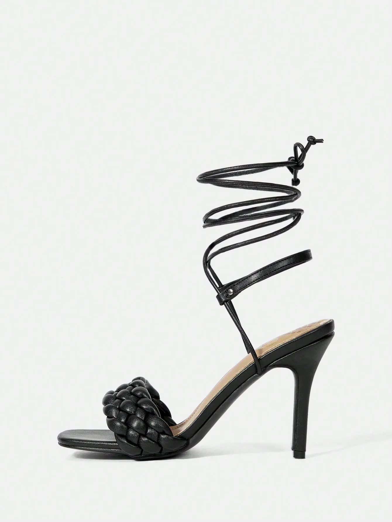 Square Toe Thin High Heel Simple Black Sandals