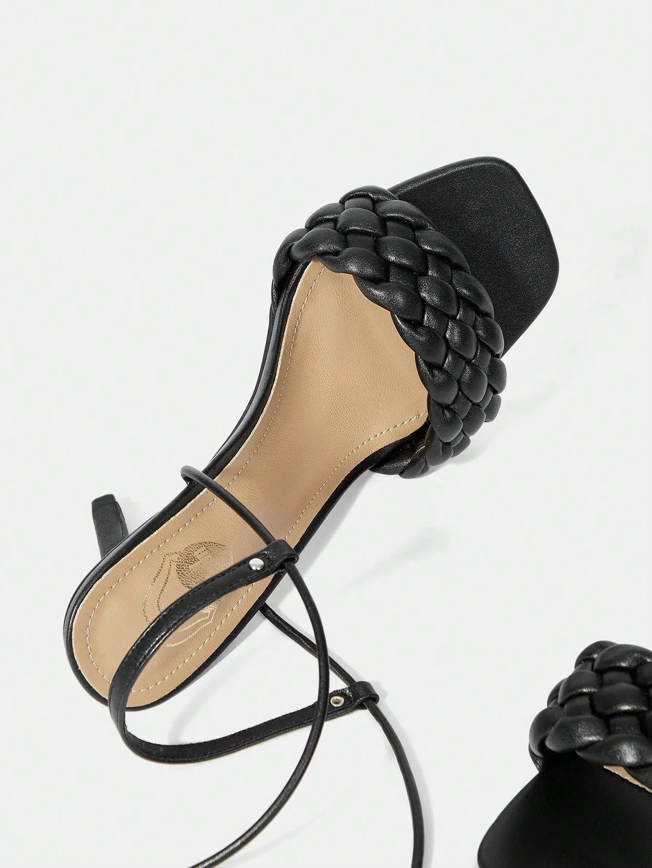 Square Toe Thin High Heel Simple Black Sandals