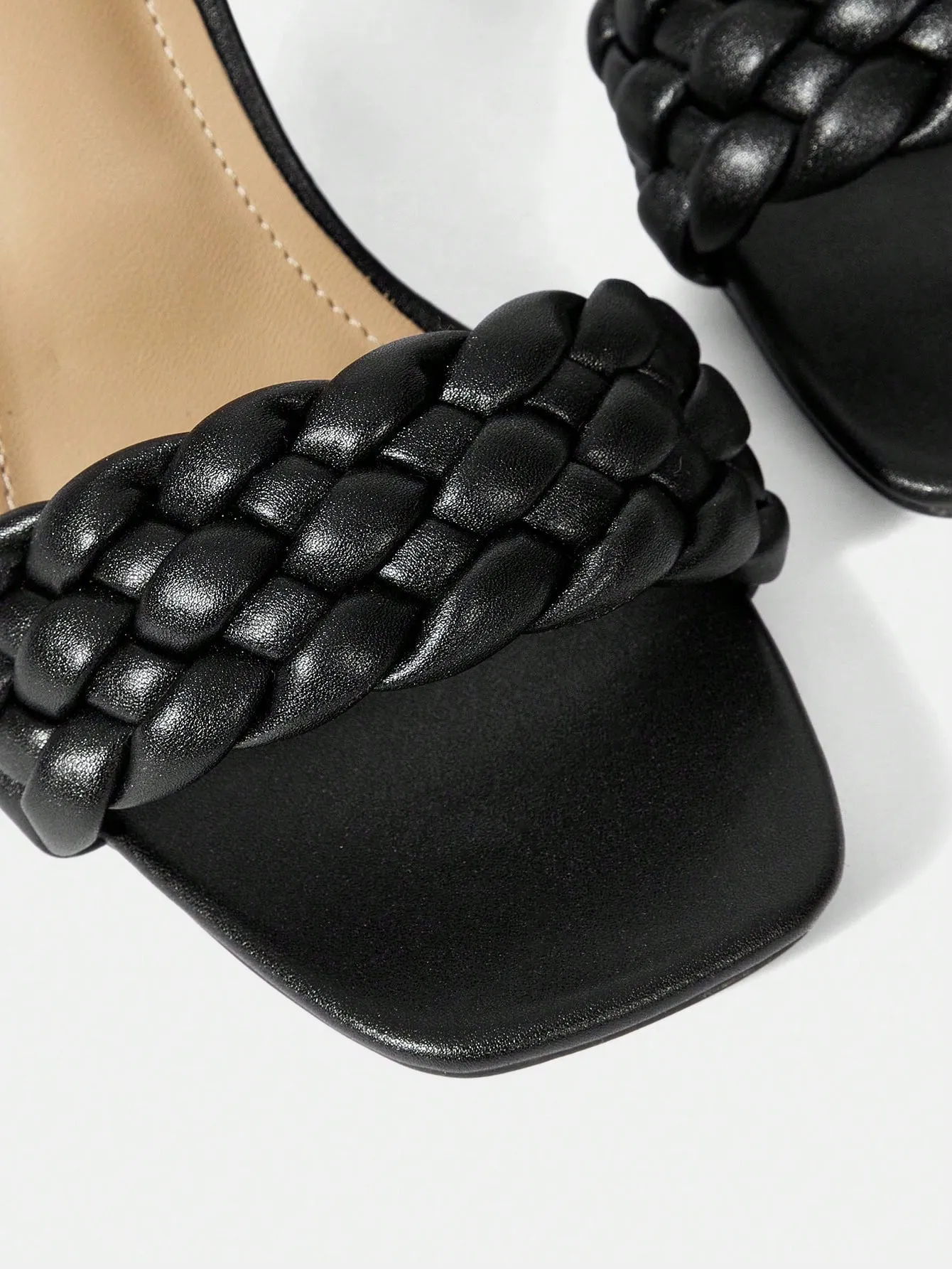 Square Toe Thin High Heel Simple Black Sandals