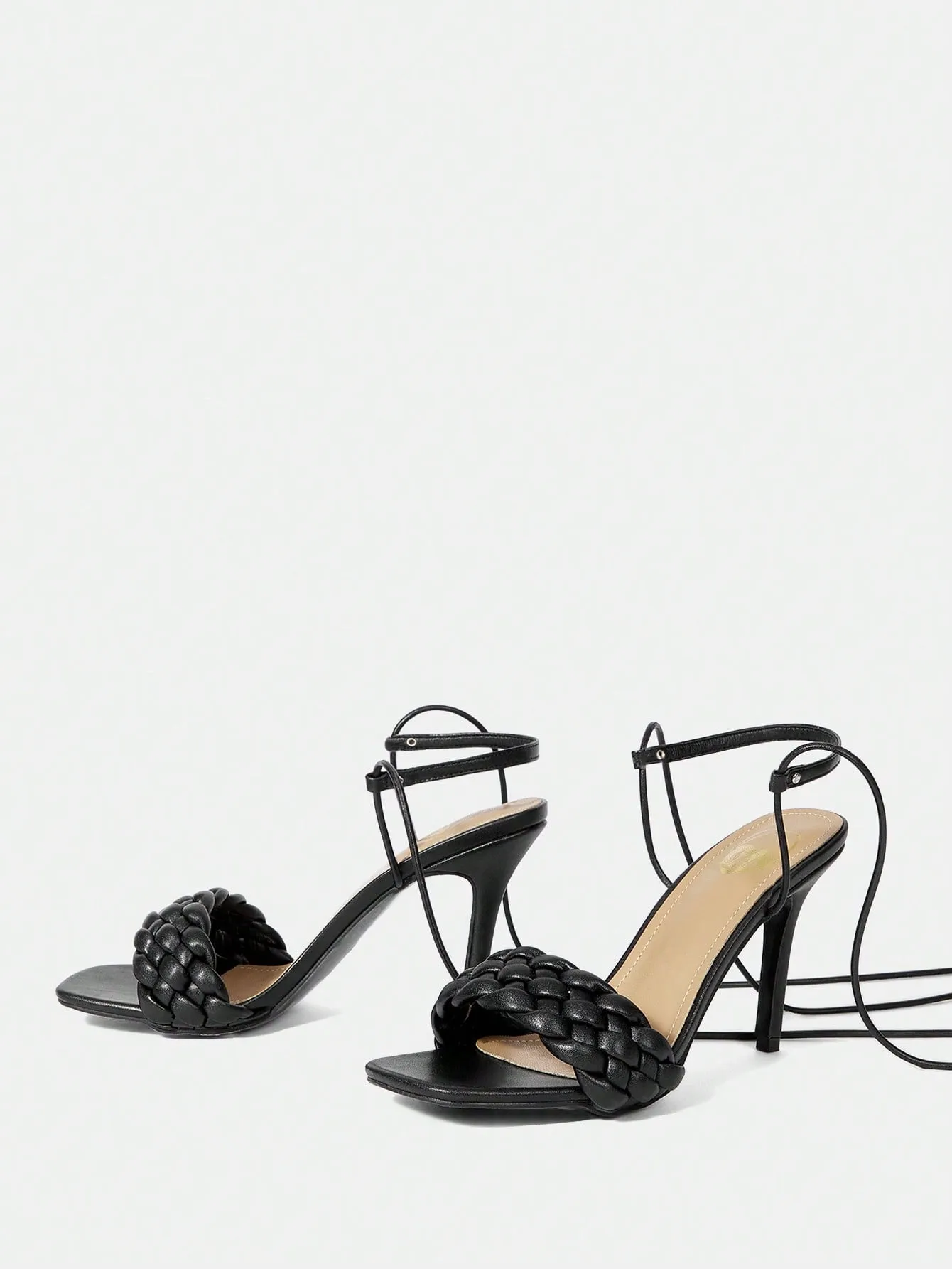 Square Toe Thin High Heel Simple Black Sandals