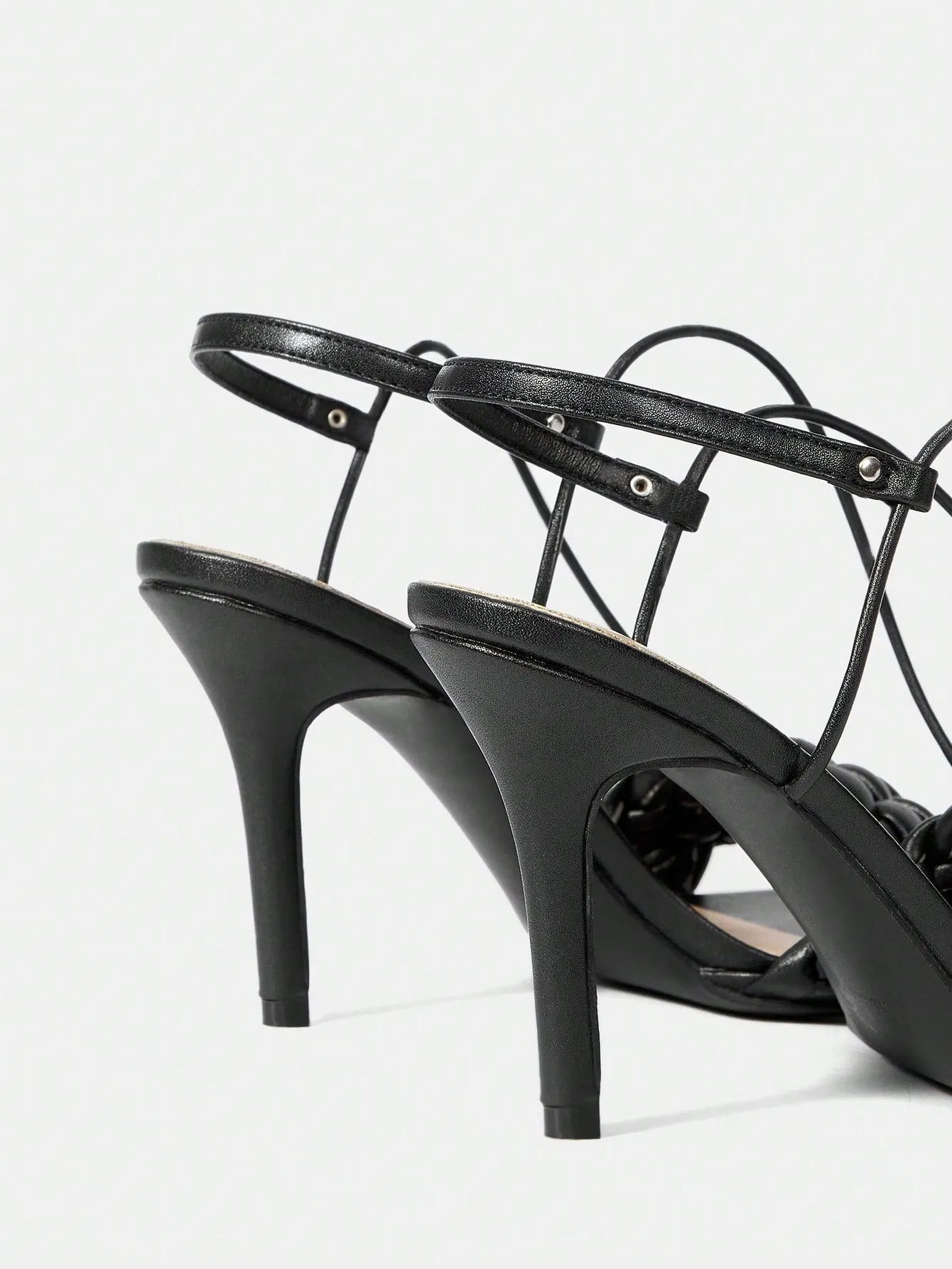 Square Toe Thin High Heel Simple Black Sandals