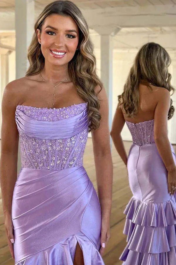 Strapless Corset Pink Prom Dress Party Dress with Ruffle Skirt TP1393
