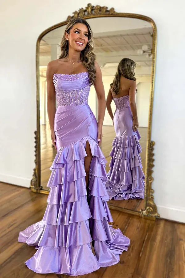 Strapless Corset Pink Prom Dress Party Dress with Ruffle Skirt TP1393