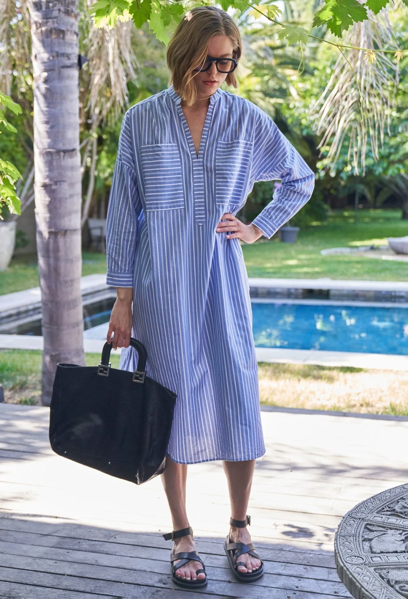 Stripe Pocket Midi Tunic Dress - Sale