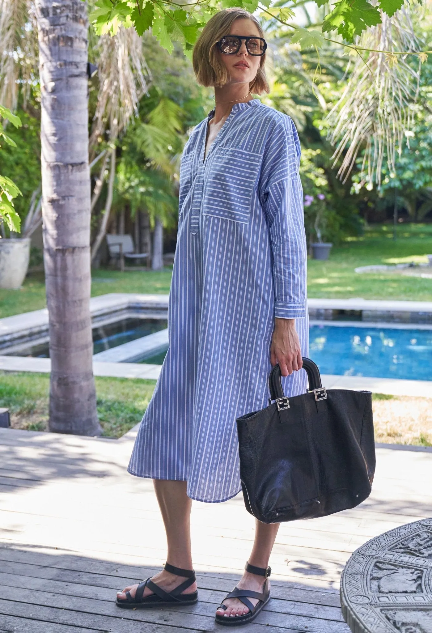 Stripe Pocket Midi Tunic Dress - Sale