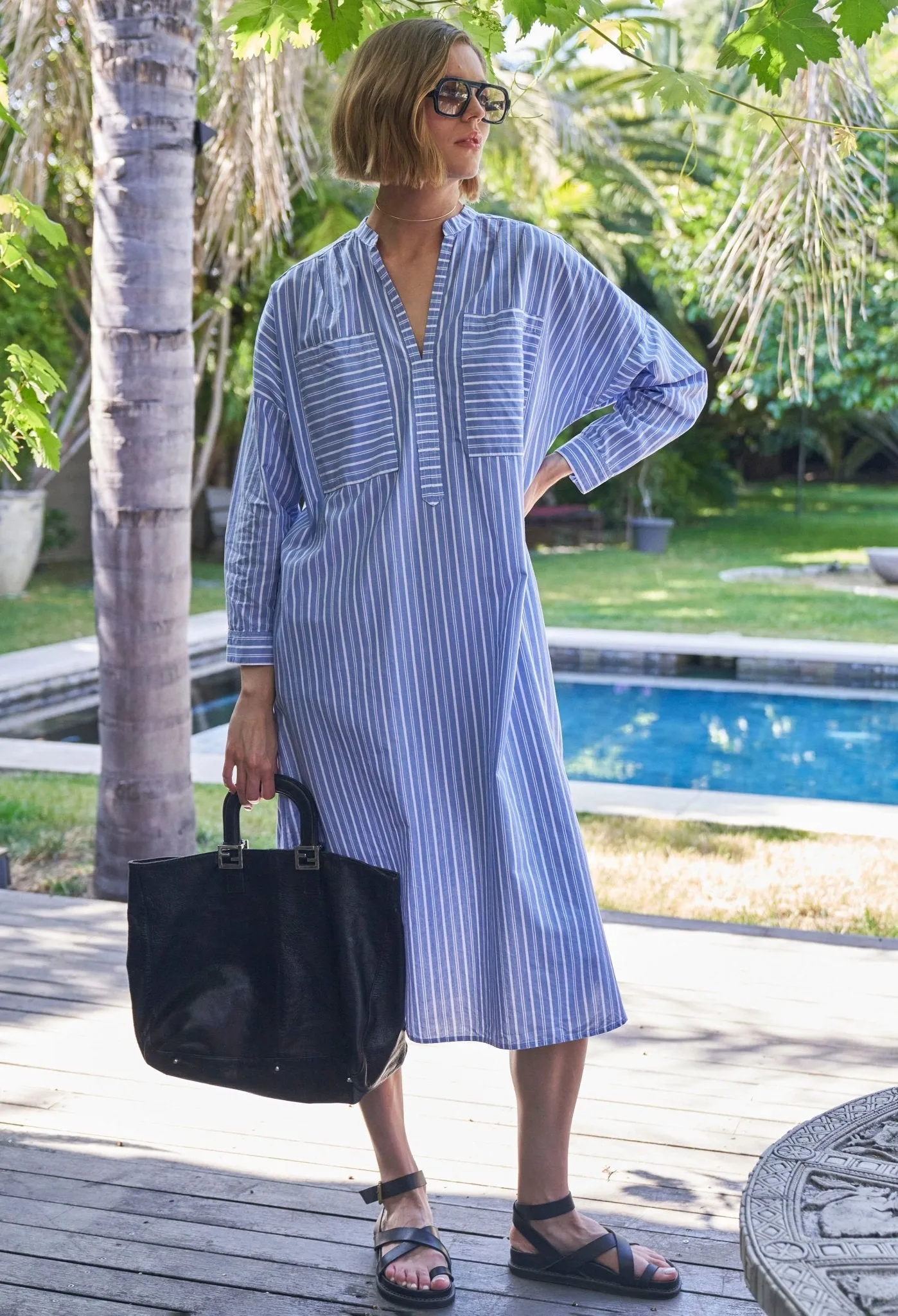 Stripe Pocket Midi Tunic Dress - Sale