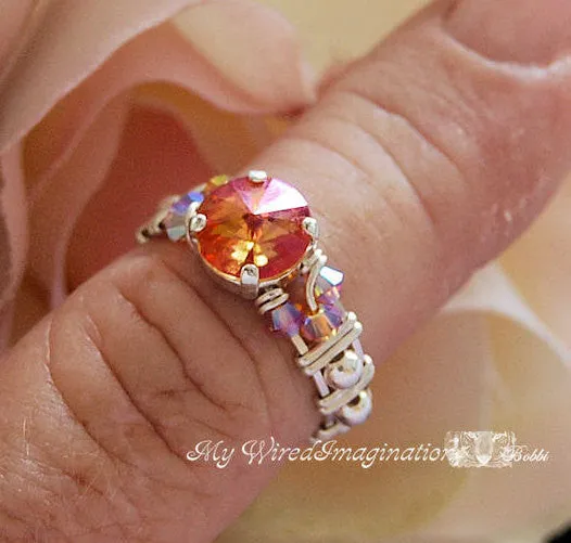 Summer Blush Swarovski Crystal, 2 Pieces, 1122 39ss 8mm Rivoli With Setting