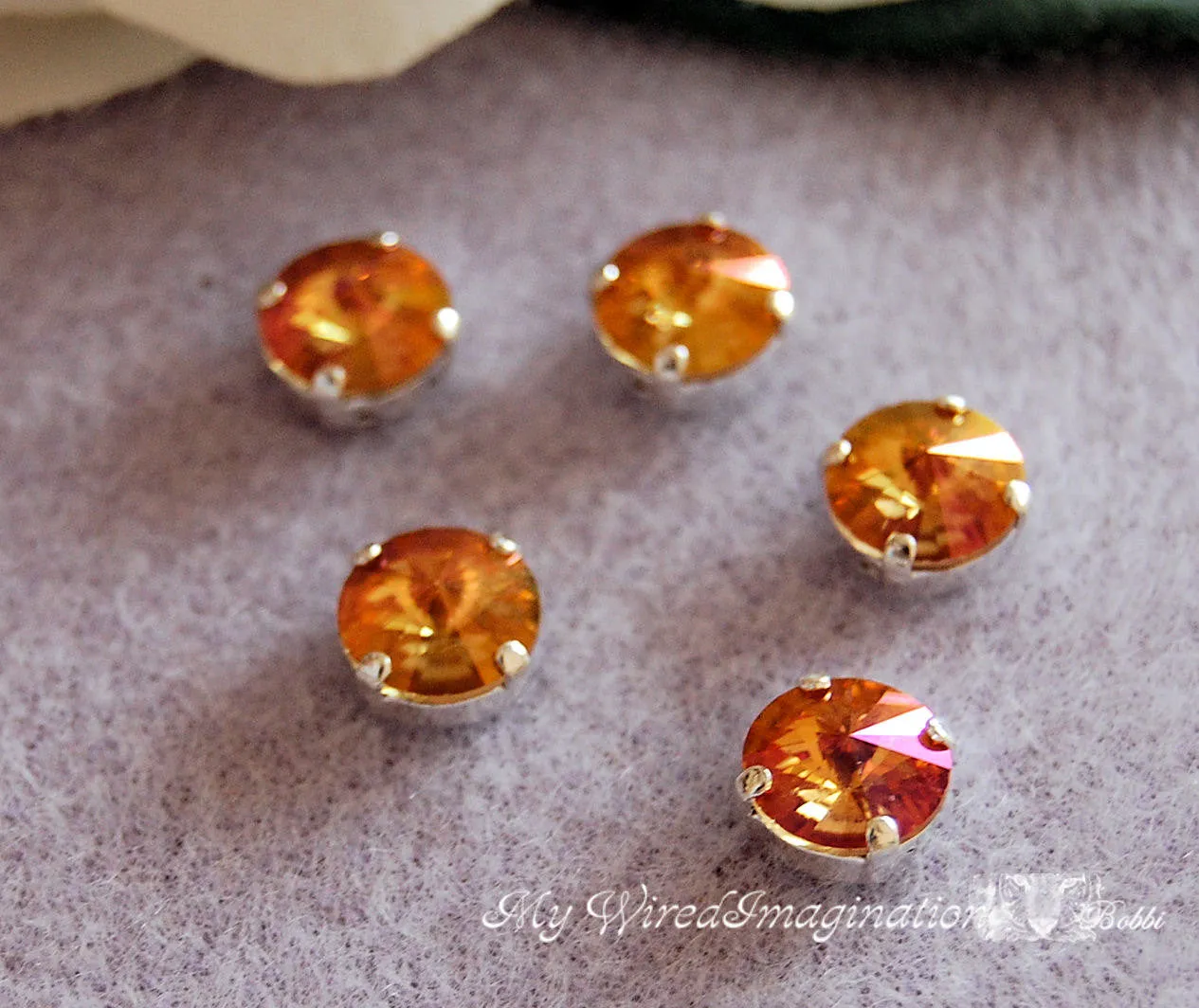 Summer Blush Swarovski Crystal, 2 Pieces, 1122 39ss 8mm Rivoli With Setting