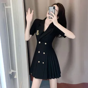 Summer French Design Suit Dress Women's Fashion Temperament Waist Pleated Suit Skirt