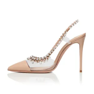 Summer Pointed Toe Mules Sandals Crystal Heels Wedding Shoes