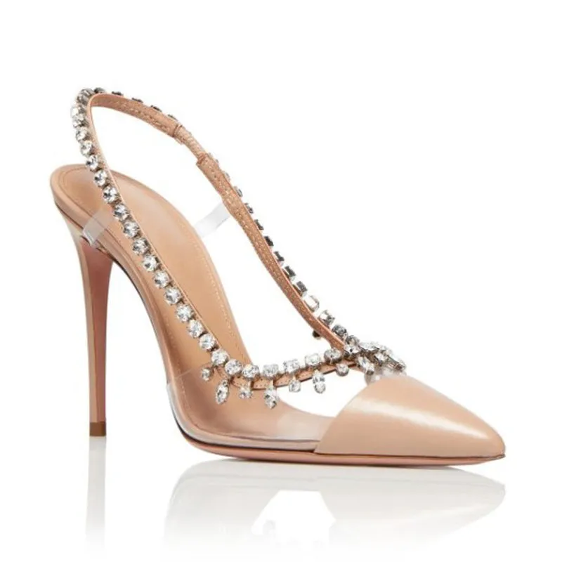 Summer Pointed Toe Mules Sandals Crystal Heels Wedding Shoes